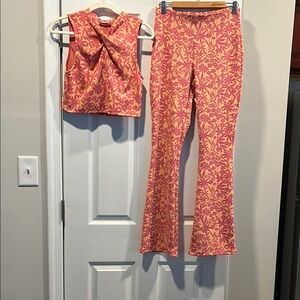 Zara Pink and Orange Boot Cut Flare Pants Set Size L